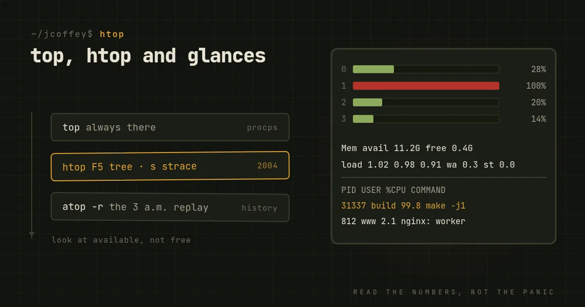 Comparing top, htop, and glances